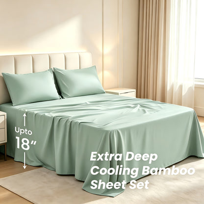 2200TC Bamboo Fiber Bed Sheets Ultra Thick - 18 Inch Deep Pocket, Cooling Breathable Soft Bedding Set, Shrink & Fade Resistant, All Season, Machine Washable, Twin Full Queen King - 14 Colors