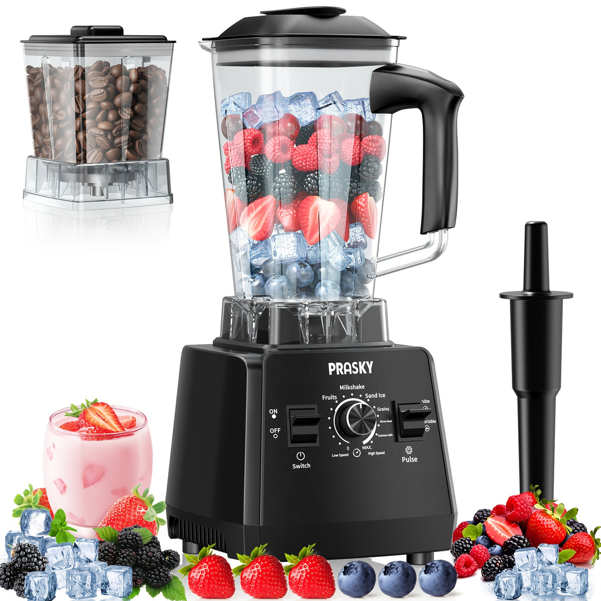Countertop Blender 2400W 68oz Professional Food Processor, 25000RPM Powerful Smoothie Blender for Kitchen with 2 Containers, Ice Crushing Milkshake Juice Sorbet Grinder Combo in 7 Colors