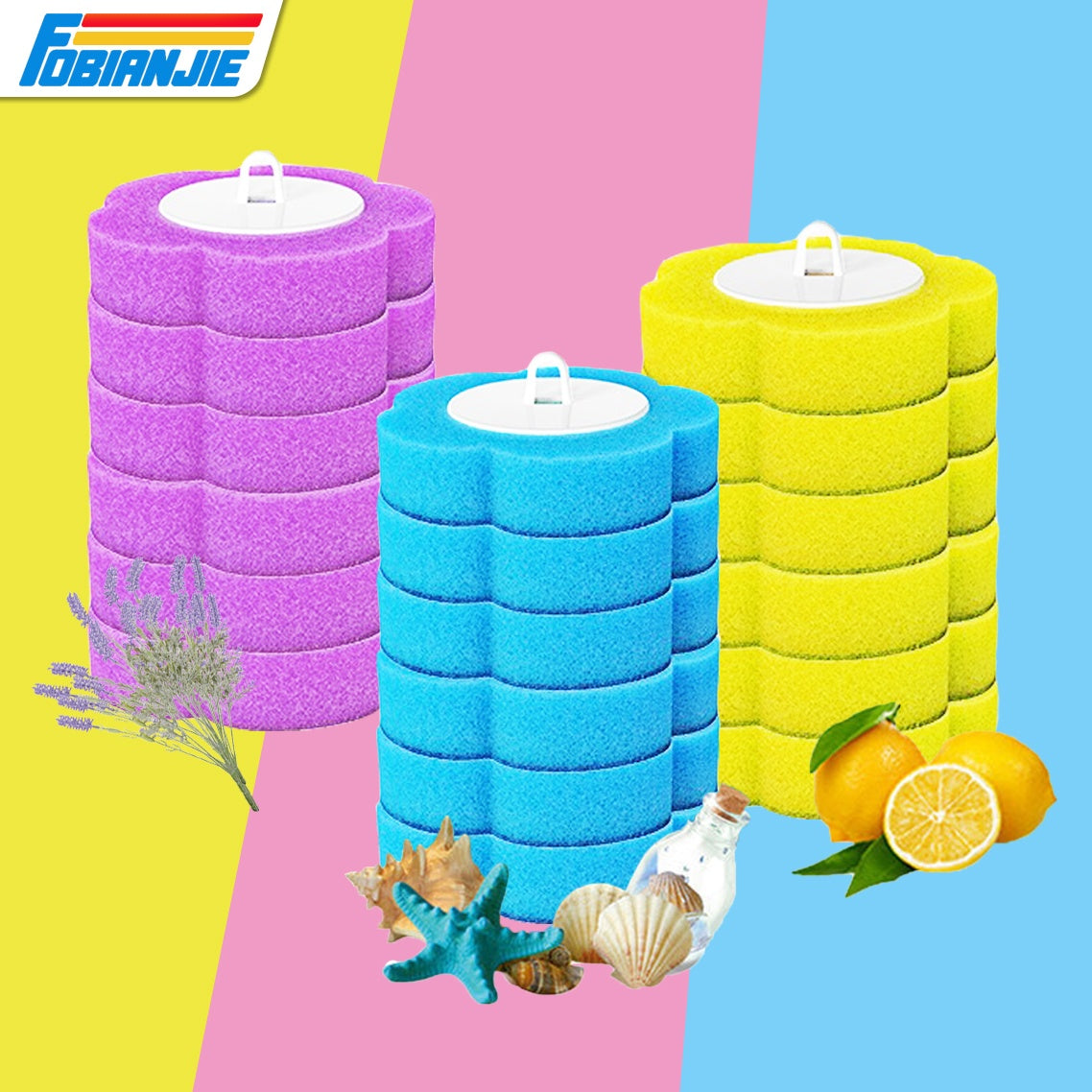 Disposable Toilet Brush Head Refills 54 Pack – Replacement Heads for Toilet Bowl Cleaning Brush, No Dead Corner Bathroom Scrubber, Hygienic Single-Use Pads, Optional Handle, Yellow Purple Blue