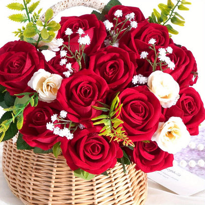 Artificial Roses Bulk with Long Stems Real Touch Velvet Fake Rose Flowers for Wedding Centerpieces, Bridal Bouquet, Valentine's Day, Mother's Day & Home Decor – 50 or 100 Pcs (Red, White, Pink, Black, Blue)