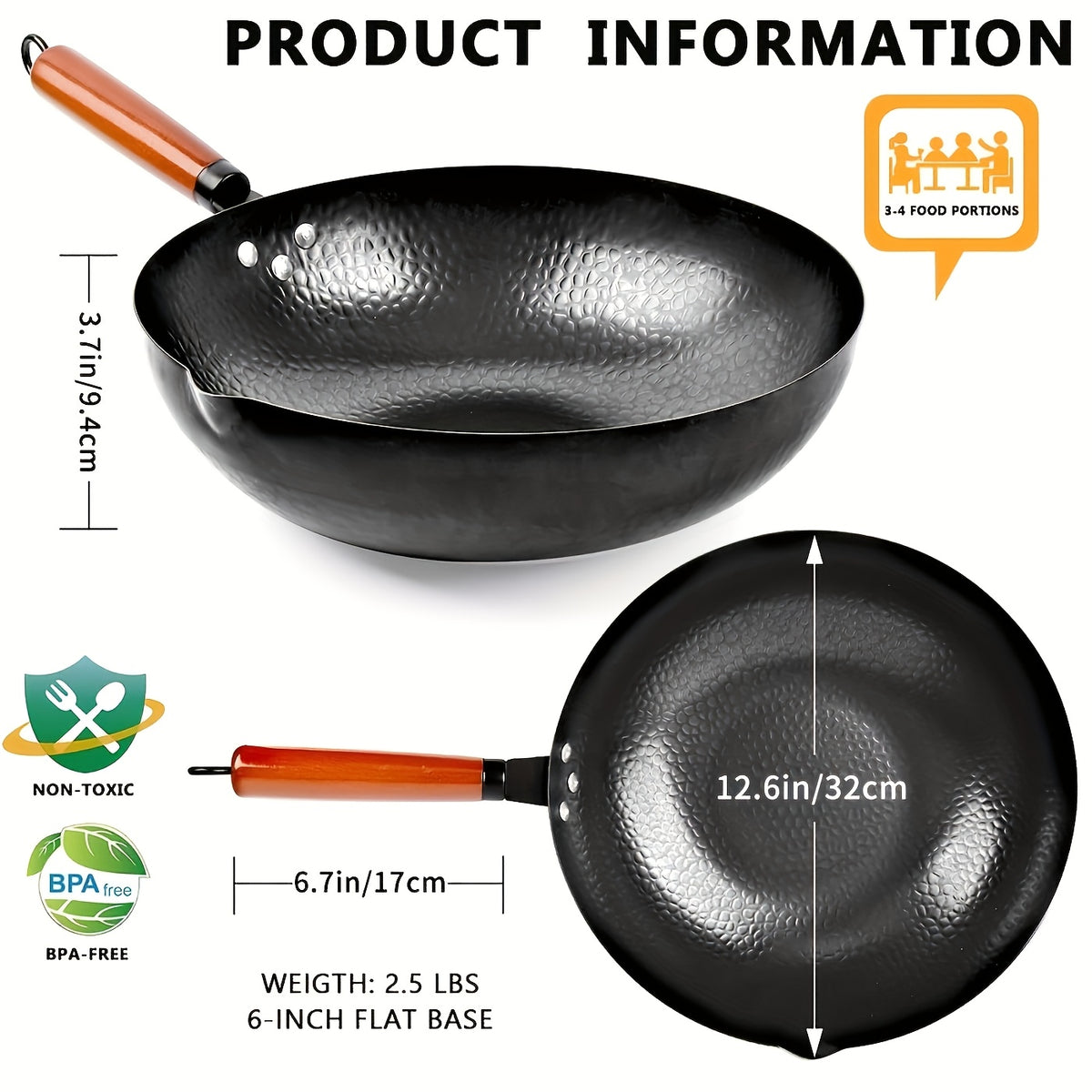 Cast Iron Wok Set 12.6 Inch Nonstick 13-Piece with Lid Spatula & Accessories – All Stove Compatible Gas Electric Induction, Natural Non-Stick No Chemical Coating, Stir Fry Pan for Family Cooking & Camping