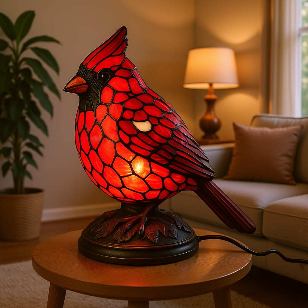 Red Cardinal Bird Decorative Light, USB Powered LED Night Light with Geometric Pattern Base, Tabletop Accent Lamp for Bedroom Living Room Study Christmas Holiday Decor, Cardinal Gift for Bird Lovers