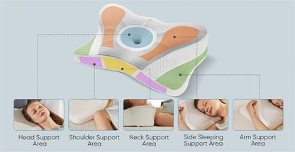 Cervical Neck Pillow Memory Foam Ergonomic Contour for Side Back Stomach Sleepers - Orthopedic Neck Support with Cooling Pillowcase, Grey White King Standard 2-Pack