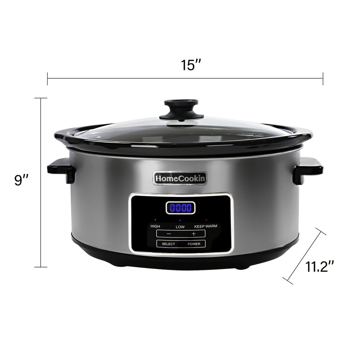 Slow Cooker Digital Programmable 6 or 7 Quart with Non-Stick Ceramic Bowl, Countdown Timer & Keep Warm Function for Family Meals, Soups, Stews & Holiday Cooking – Stainless Steel or Black