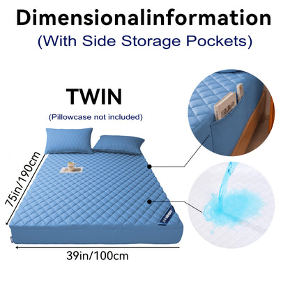 Waterproof Mattress Protector with Side Storage Pocket, Diamond Quilted Deep Pocket Mattress Cover – Breathable Cooling Mattress Pad, Soft Noiseless Bed Protector for Twin Full Queen King, Multiple Colors