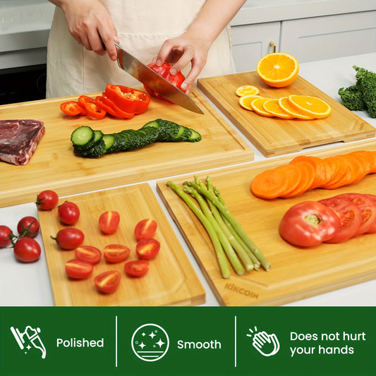 Extra Large Bamboo Cutting Board Set 4 Piece – Heavy Duty Chopping Boards with Juice Grooves for Meat Vegetables Cheese, Eco-Friendly Kitchen Prep Boards, Housewarming & Holiday Gift