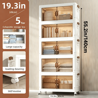 Rolling Stackable Storage Bins with Lid and Wheels 2/3/4/5-Tier Dual-Opening Lidded Organizer Box Drawer Unit for Home Kitchen Closet Bedroom