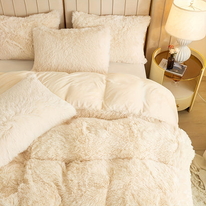 Plush Duvet Cover Set 3-Piece – Soft Fuzzy Comforter Cover with 2 Pillowcases, Cozy Warm Bedding for Bedroom & Dorm, Twin Full Queen King, 14 Colors including Solid & Tie Dye