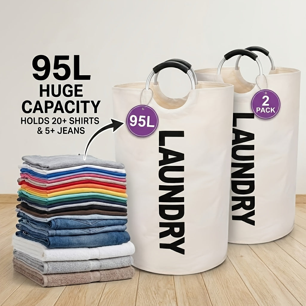 Extra Large Foldable Laundry Basket Set 95L/25 Gal – 2-Pack Thickened Waterproof Oxford Cloth Tall Storage Baskets for Bedroom, Bathroom, Dorm & Closet Organization, Multiple Colors