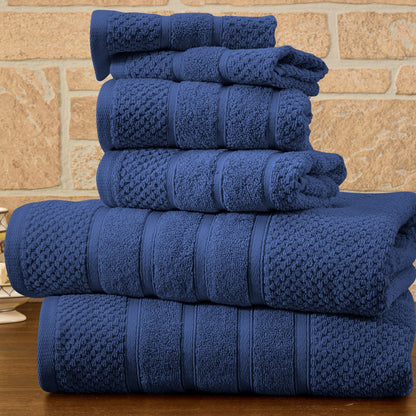 Egyptian Cotton Towel Set 6 Piece – 650 GSM Luxury Bath Towels with Zero Twist Loops, Ultra Soft & Highly Absorbent, Includes 2 Bath Towels, 2 Hand Towels & 2 Washcloths for Bathroom Spa Experience
