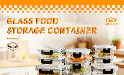Glass Food Storage Containers with Lids 24 Piece Set - Airtight Leak-Proof Meal Prep Containers, Microwave Oven Freezer Dishwasher Safe Glass Lunch Bento Boxes for Kitchen & Pantry