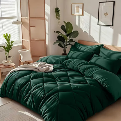 Cooling Comforter Set Queen King Twin - Lightweight Breathable Microfiber Fluffy Bedding with Rhombus Grid, Soft All Season Comforter with Pillowcases, 20 Colors Available