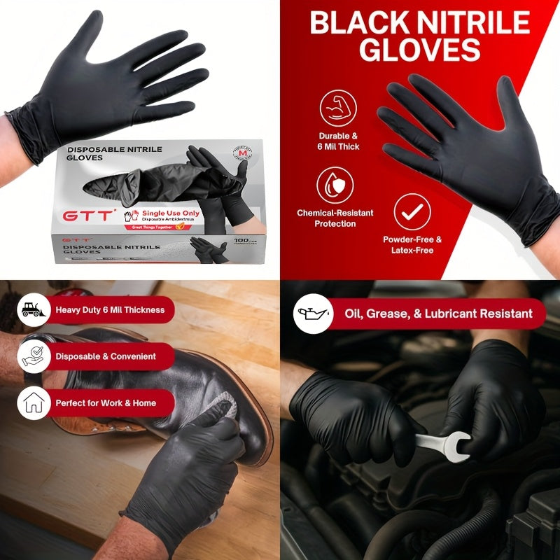 Black Nitrile Disposable Gloves 200 Count – 6 Mil Heavy Duty, Latex-Free, Powder-Free, Chemical Resistant, Flexible Form-Fitting Gloves for Cleaning, Cooking, Automotive & Maintenance, Sizes S-XL