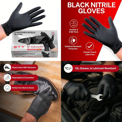 Black Nitrile Disposable Gloves 200 Count – 6 Mil Heavy Duty, Latex-Free, Powder-Free, Chemical Resistant, Flexible Form-Fitting Gloves for Cleaning, Cooking, Automotive & Maintenance, Sizes S-XL