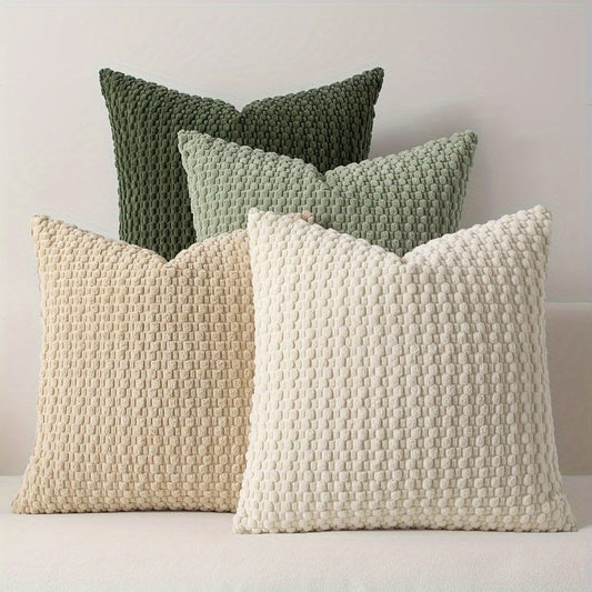 Velvet Pillow Covers 4-Pack Double-Sided Soft Cushion Cases 18x18 20x20 - Machine Washable Decorative Throw Pillow Covers for Sofa Couch Bed Office Chair - Fresh Green Olive Green Orange Green