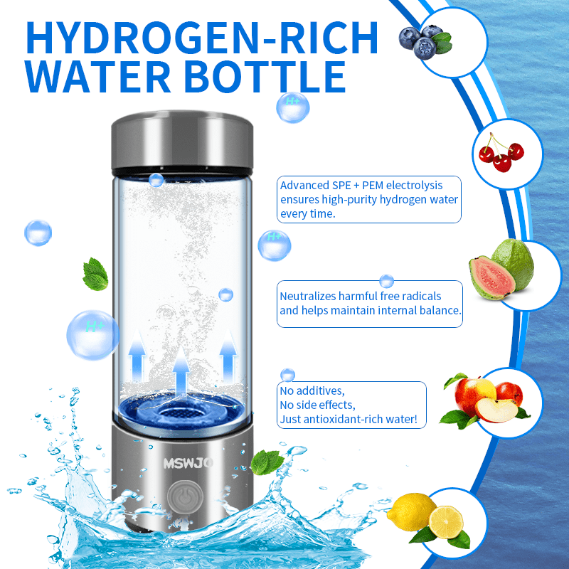 Hydrogen Water Bottle Generator 420ml SPE PEM Technology, Portable Water Ionizer Produces 1600ppb Hydrogen-Rich Water in 3 Min, Borosilicate Glass Hydro Water Machine for Office Travel Fitness