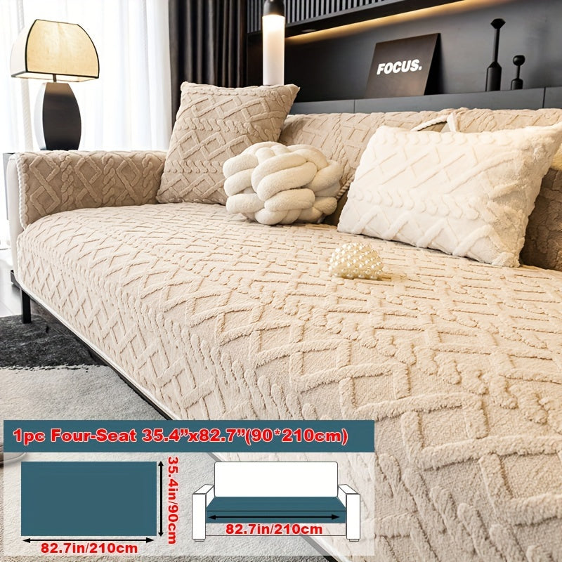 Sofa Cover Plush Couch Protector | Shu Velveteen Jacquard Knit Fabric Slipcover, Machine Washable Anti-Slip, Separate Seating for Living Room Bedroom Office, Modern Style Home Decor