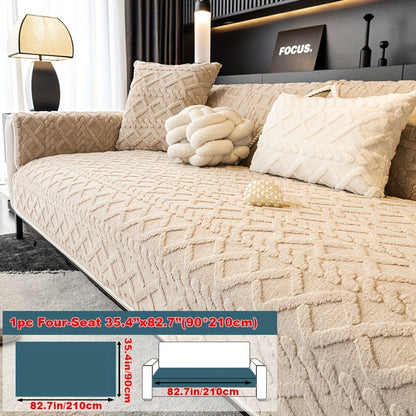Sofa Cover Plush Couch Protector | Shu Velveteen Jacquard Knit Fabric Slipcover, Machine Washable Anti-Slip, Separate Seating for Living Room Bedroom Office, Modern Style Home Decor