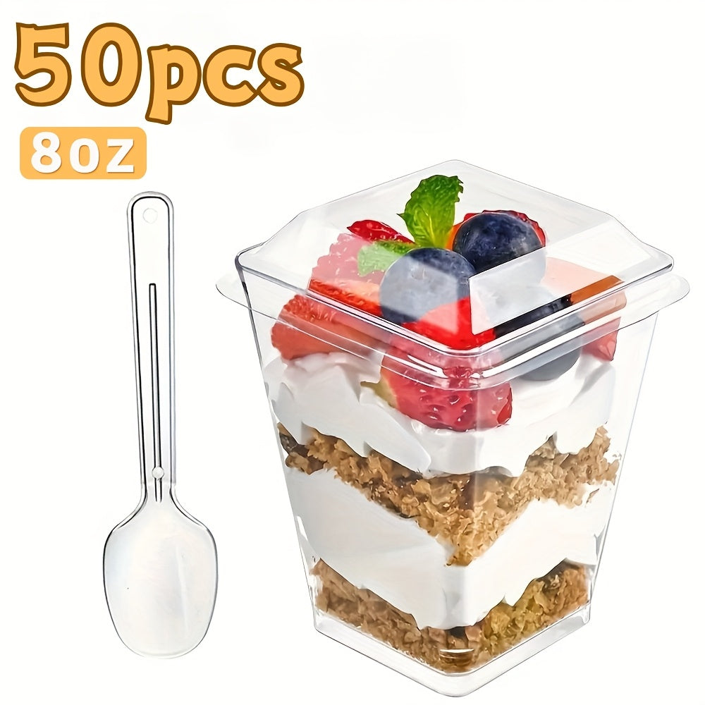 Plastic Dessert Cups with Lids & Spoons 5oz 8oz – 25 50 100 150 200 Pack Mini Pudding Cups for Party Family Gathering Camping Picnic