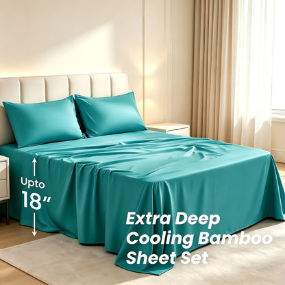 2200TC Bamboo Fiber Bed Sheets Ultra Thick - 18 Inch Deep Pocket, Cooling Breathable Soft Bedding Set, Shrink & Fade Resistant, All Season, Machine Washable, Twin Full Queen King - 14 Colors