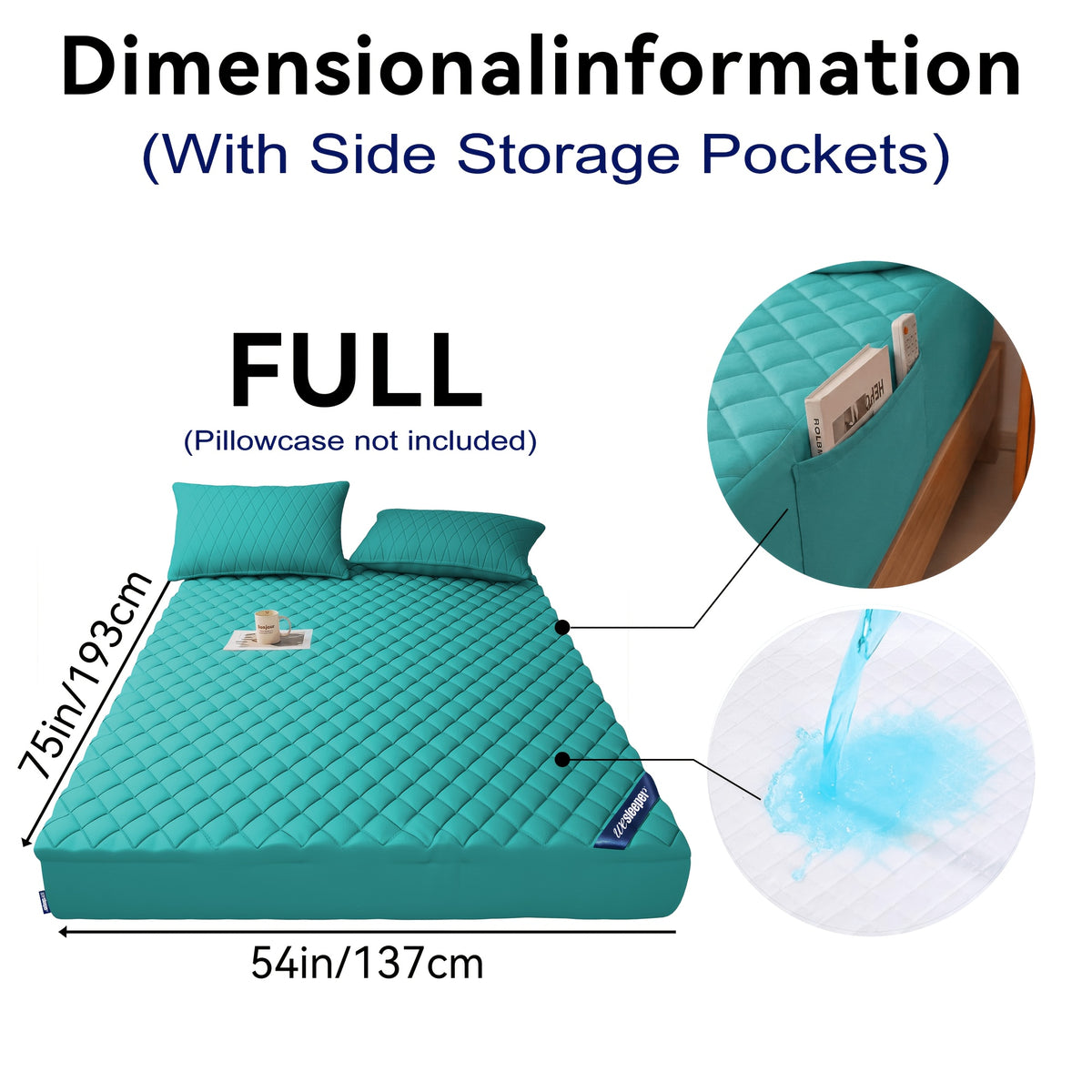Waterproof Mattress Protector with Side Storage Pocket, Diamond Quilted Deep Pocket Mattress Cover – Breathable Cooling Mattress Pad, Soft Noiseless Bed Protector for Twin Full Queen King, Multiple Colors