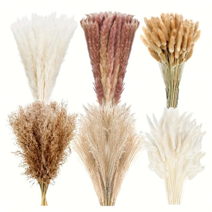Artificial Pampas Grass & Rabbit Tail Grass Bouquet Set 118pcs – Multicolor Boho Faux Dried Flowers for Home Decor, Weddings, Vase Arrangements & Seasonal Celebrations