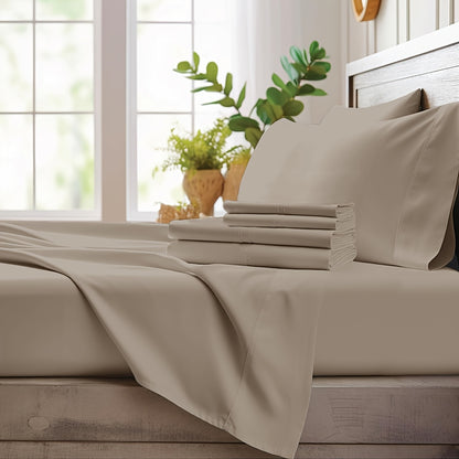 Bamboo Cooling Sheet Set 4-Piece – Cooling Bamboo Fiber Fitted Sheet, Flat Sheet & 2 Pillowcases for Hot Sleepers, Extra Deep Pocket, Twin Full Queen King, 17 Colors