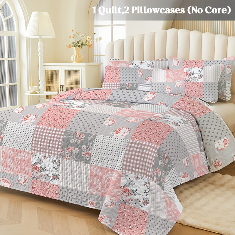 Floral Quilt Set 2 3 Piece Twin Full Queen King Lightweight Patchwork Coverlet Bedding Set Soft Cozy Boho Comforter with Pillow Shams Green Blue Pink Plaid Spring Summer Year Round
