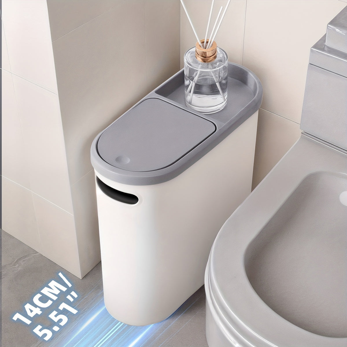 Small Bathroom Trash Can Plastic Wastebasket with Built-In Handles – Compact Rustproof Space-Saving Bin for Bathroom Laundry Office 1 or 2 Pack