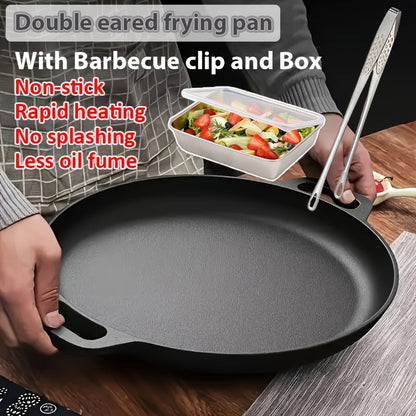 Cast Iron Skillet 11 Inch Pre-Seasoned Round Grill Pan with Dual Loop Handles, Even Heating for Oven Stovetop Grill Campfire, Pizza Pan Cast Iron Cookware for Indoor Outdoor Cooking