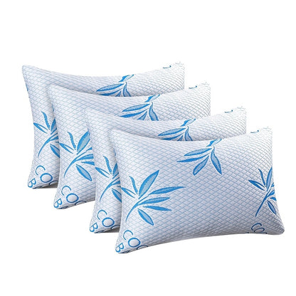 Cooling Pillows for Sleeping Set of 2 - Bamboo Fiber Bed Pillows for Back, Stomach & Side Sleepers, Soft Breathable Shredded Memory Foam Pillow with Washable Cover, Standard Queen King, Bundle Sets
