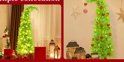 Artificial Christmas Tree 6 Foot with String Lights, Tree Skirt, Christmas Balls & Stand - Bendable Full Xmas Tree Set for Home, Shop Window & Party Decorations, Unique Holiday Decor Indoor Display