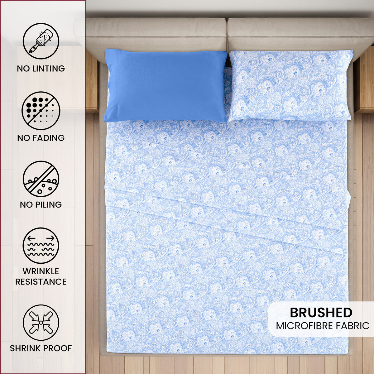 Deep Pocket Fitted Sheet Set 4-Piece Microfiber Soft Brushed Polyester Wrinkle Free Bed Sheets 10 Colors Twin Full Queen King California King