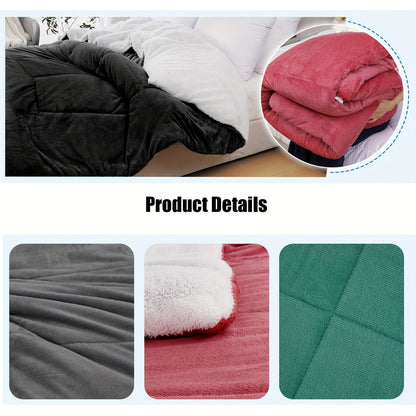 All Season Comforter Thick Soft Quilted Duvet Machine Washable Box Stitch Solid Color – Twin Full Queen King Breathable Warm Bedroom Comforter for Fall Winter Rouge Black Grey Blue Green