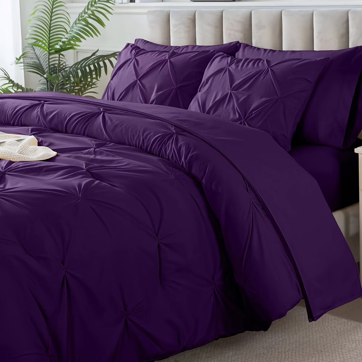 Pinch Pleated Comforter Set Queen King Full – 7 Piece Bed in a Bag with Sheets Pillowcases Pillow Shams, Hypoallergenic Down Alternative Microfiber Bedding 33 Colors All Season
