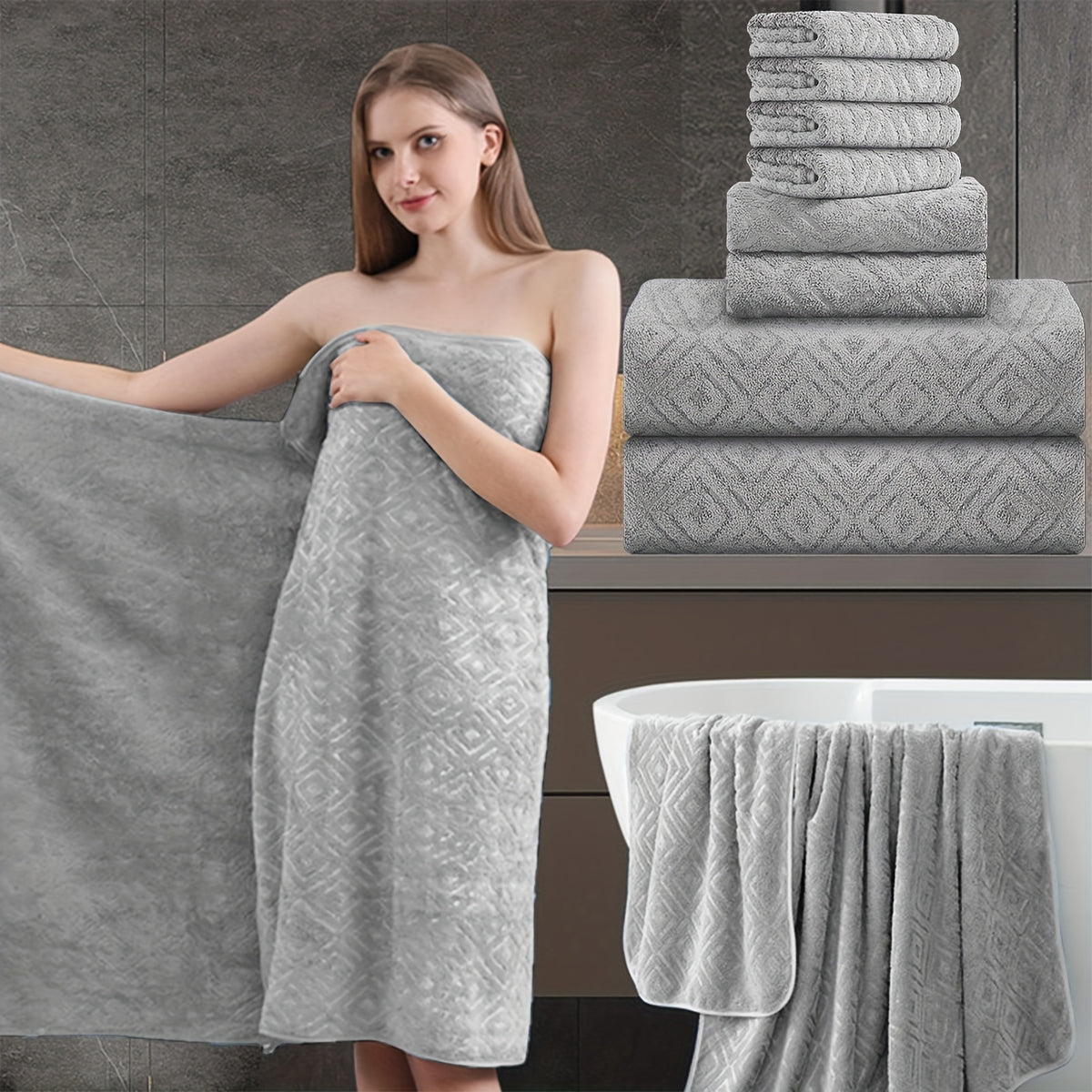 700GSM Bath Towel Set 8 Pack – Ultra-Soft Thick Extra Large Highly Absorbent Quick Dry Towels, Includes 2 Oversized Bath Towels, 2 Hand Towels & 4 Washcloths for Bathroom, Hotel, Gym & Spa