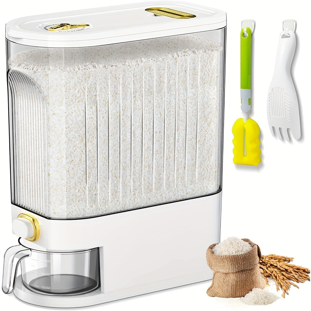 Rice Storage Container Large Capacity 11 or 22 LB with Measuring Cup & Date Markings, Airtight Grain Storage Bin for Kitchen Pantry, Dry Food Container for Rice, Flour, Oats & Grains – White or Gray