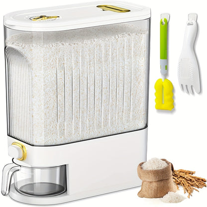 Rice Storage Container Large Capacity 11 or 22 LB with Measuring Cup & Date Markings, Airtight Grain Storage Bin for Kitchen Pantry, Dry Food Container for Rice, Flour, Oats & Grains – White or Gray