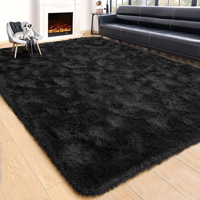 6x9 Fluffy Area Rug for Living Room – Large Shaggy Soft Carpet for Bedroom Dorm Room Decor, Thick Fuzzy Non-Slip Indoor Floor Rug in Tie-Dye Gray Black Coffee, Aesthetic Home Decor Christmas Gift