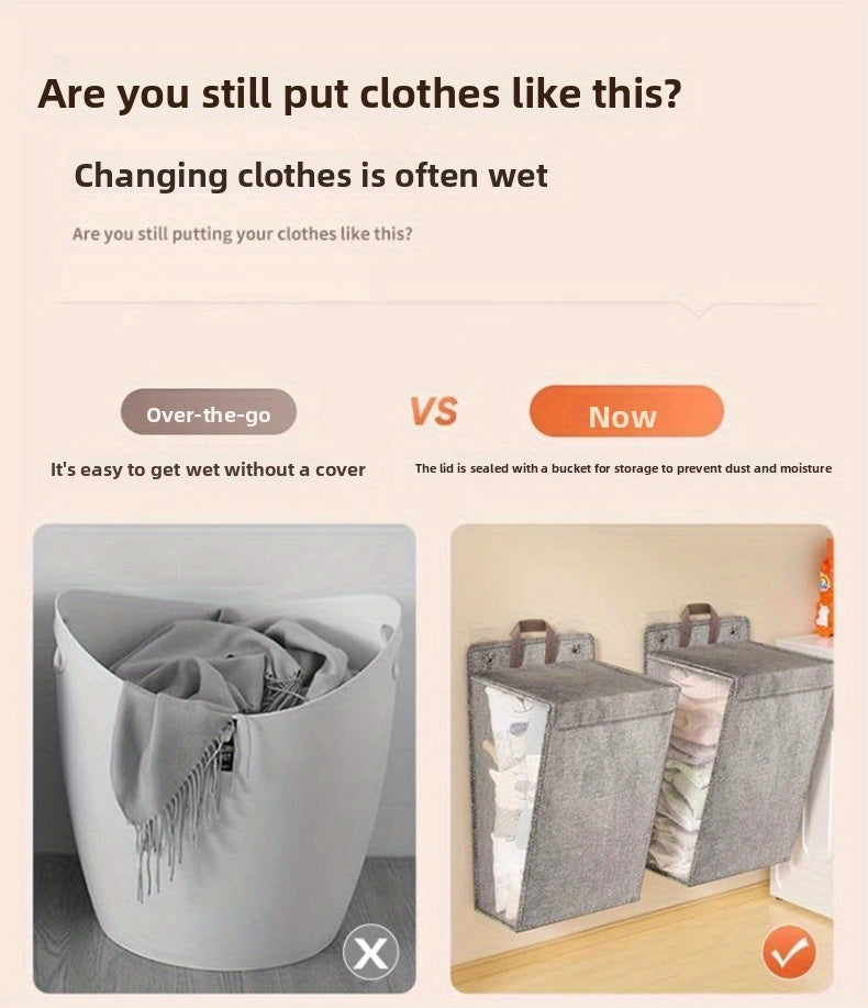 Foldable Wall Mounted Laundry Hamper Oxford Cloth with Lid Space Saving Collapsible Clothes Storage Basket Bedroom Bathroom Living Room Large 22x15 Inch Gray
