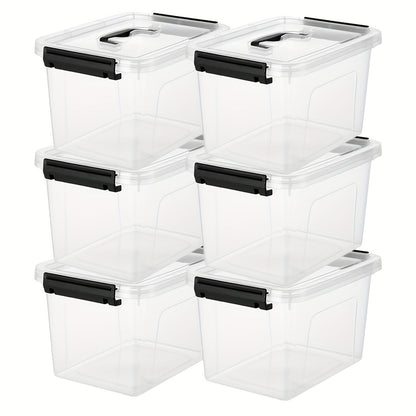 Stackable Clear Storage Bins with Lids & Latch – 6-Pack 5.5L Plastic Containers with Handle for Pantry, Closet, Garage & Home Organization, BPA-Free Transparent Organizer Boxes