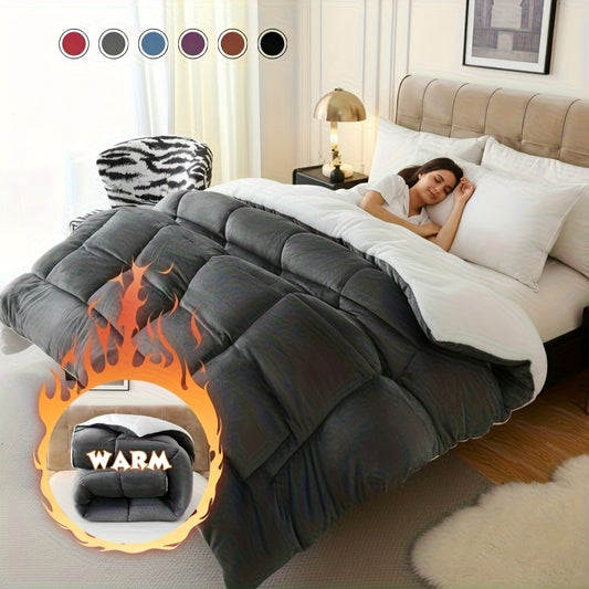 Flannel Sherpa Comforter Thick Soft Plush Double Sided 500g Filling Box Stitch All Season Warm Comforter for Bedroom Twin XL Full Queen King Blue Purple Grey Pink