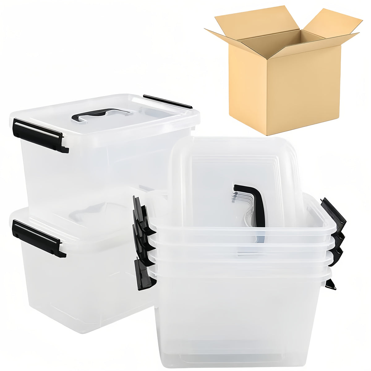 Clear Plastic Storage Boxes 6 Pack Stackable Containers with Locking Lid and Handle Transparent Organizer Bins for Pantry Crafts Books Home Office Garage
