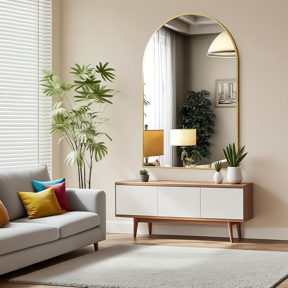 Gold Black Arch Mirror Wall Mounted Metal Frame Arched Wall Mirror Multiple Sizes for Bathroom Bedroom Entryway Living Room Vanity