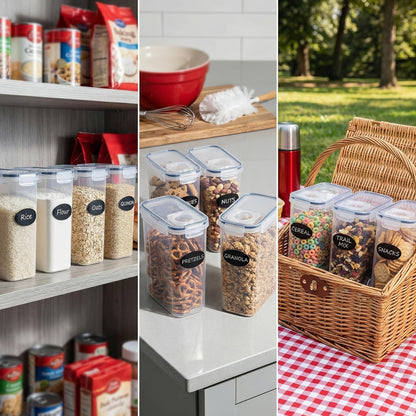 Pour Spout Food Storage Containers 4 Pack Extra Large 4L/135oz – BPA-Free Airtight Pantry Canisters for Cereal Flour Rice Nuts Grains, Includes Free Labels & Marker Pen, Kitchen Pantry Organization