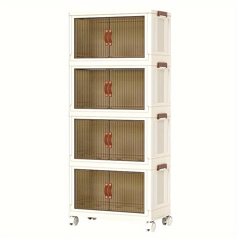 Rolling Stackable Storage Bins with Lid and Wheels 2/3/4/5-Tier Dual-Opening Lidded Organizer Box Drawer Unit for Home Kitchen Closet Bedroom