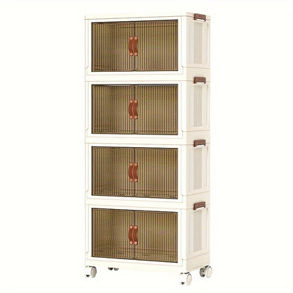Rolling Stackable Storage Bins with Lid and Wheels 2/3/4/5-Tier Dual-Opening Lidded Organizer Box Drawer Unit for Home Kitchen Closet Bedroom