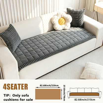 Sofa Cover Plush Velvet - Washable Stretch Couch Cover with Wavy Edge, Soft Shu Velveteen Sofa Protector for 1 2 3 4 Seater, Easy Install Furniture Cover in White Khaki Gray