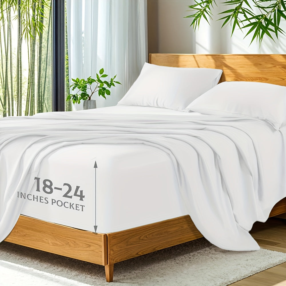 Bamboo Bed Sheets Cooling Twin Full Queen King Size for Hot Sleepers, Breathable Moisture Wicking Soft Bamboo Bedding Set Deep Pocket, Hotel Luxury Sheets 13 Colors Black White Gray Beige