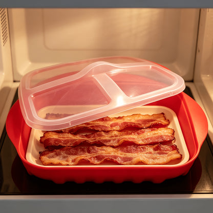 Microwave Bacon Cooker Tray with Lid – Non-Slip Drainage Design, Dishwasher Safe PP Bacon Rack for Quick Crispy Bacon, Grease-Free Cooking, Kitchen Essentials for Home & Holiday Meals